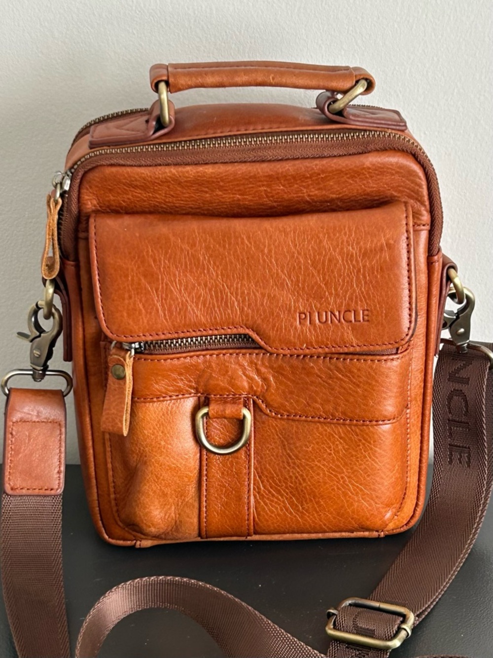 Pluncle Brown Leather Crossbody Messenger Bag bum bag sling bag - Picture 4 of 14